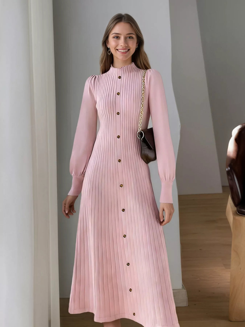 women's ribbed knit mock neck midi dress - product detail