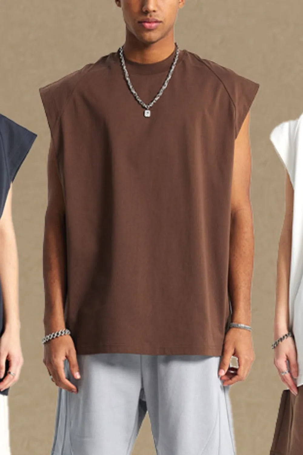 Men's Round Neck Tank Brown