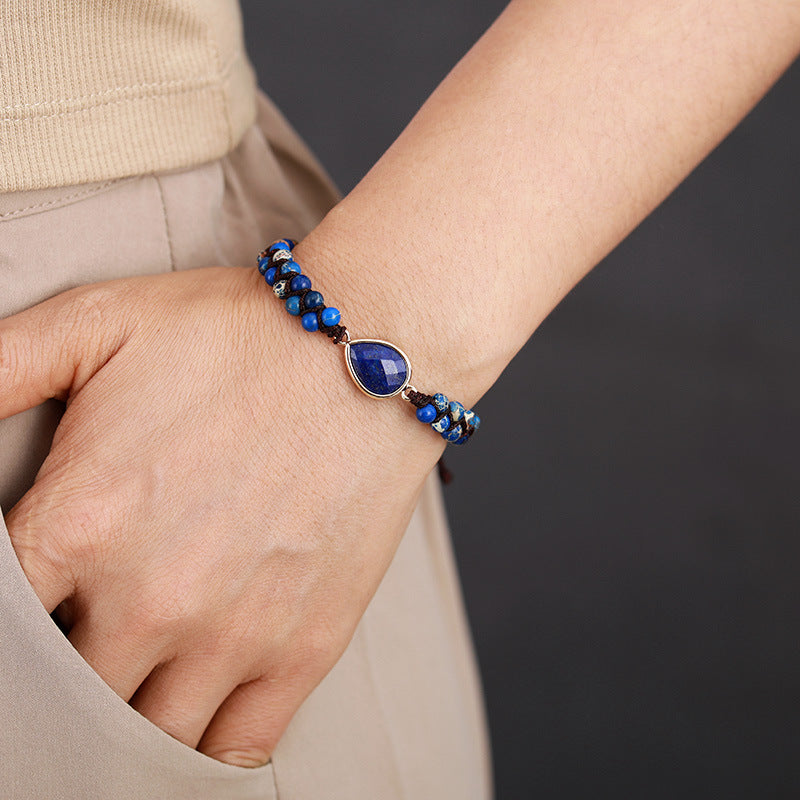 Handmade Teardrop Shape Beaded Bracelet Royal Blue One Size