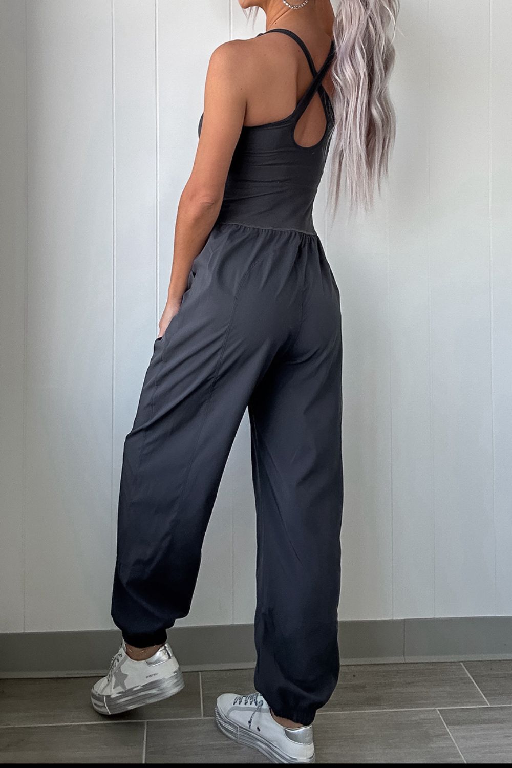 Cutout Square Neck Wide Strap Active Jumpsuit