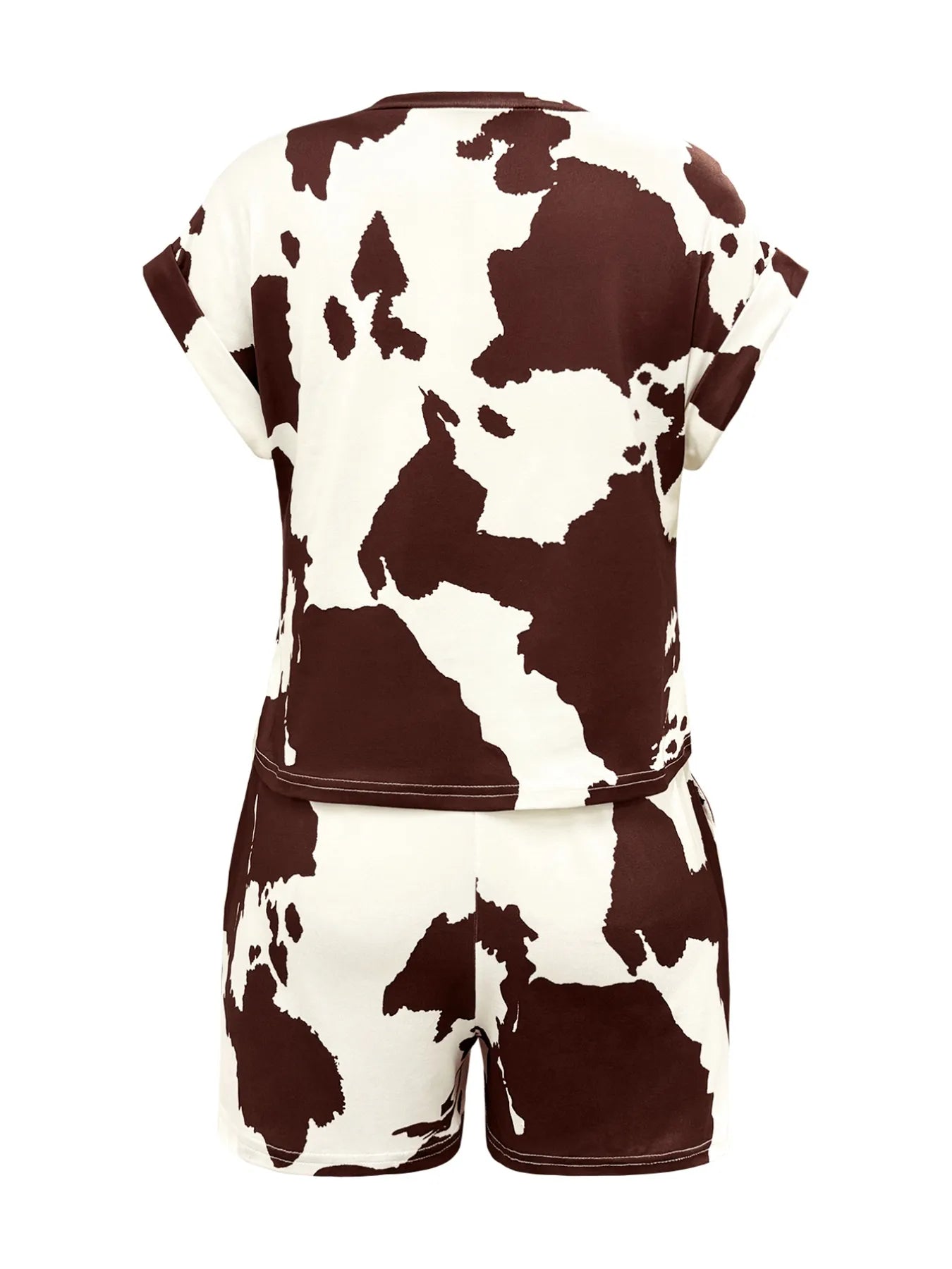 Cow Print T-Shirt and Drawstring Shorts Set