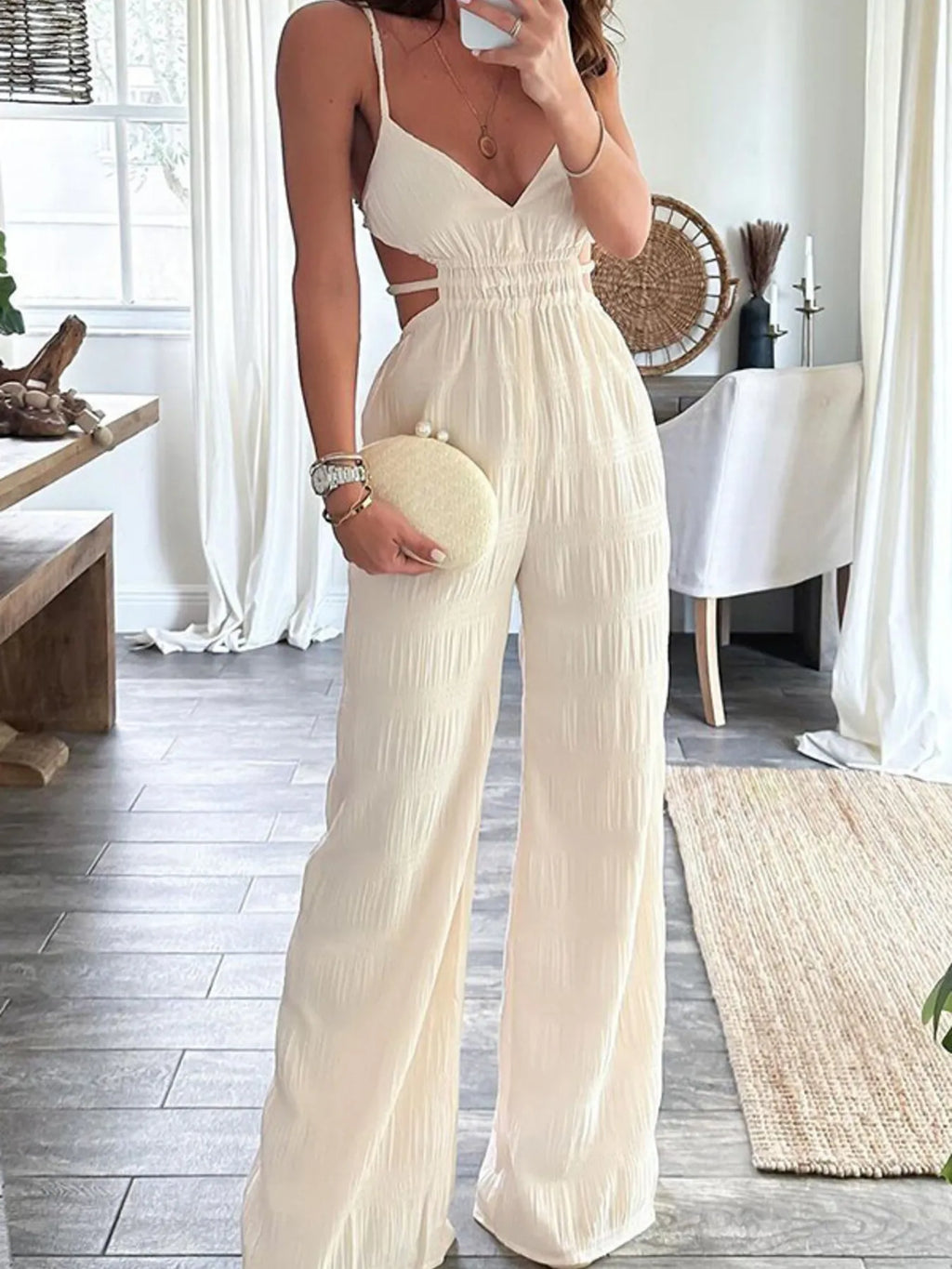 Cut-Out Wide Leg Jumpsuit Cream