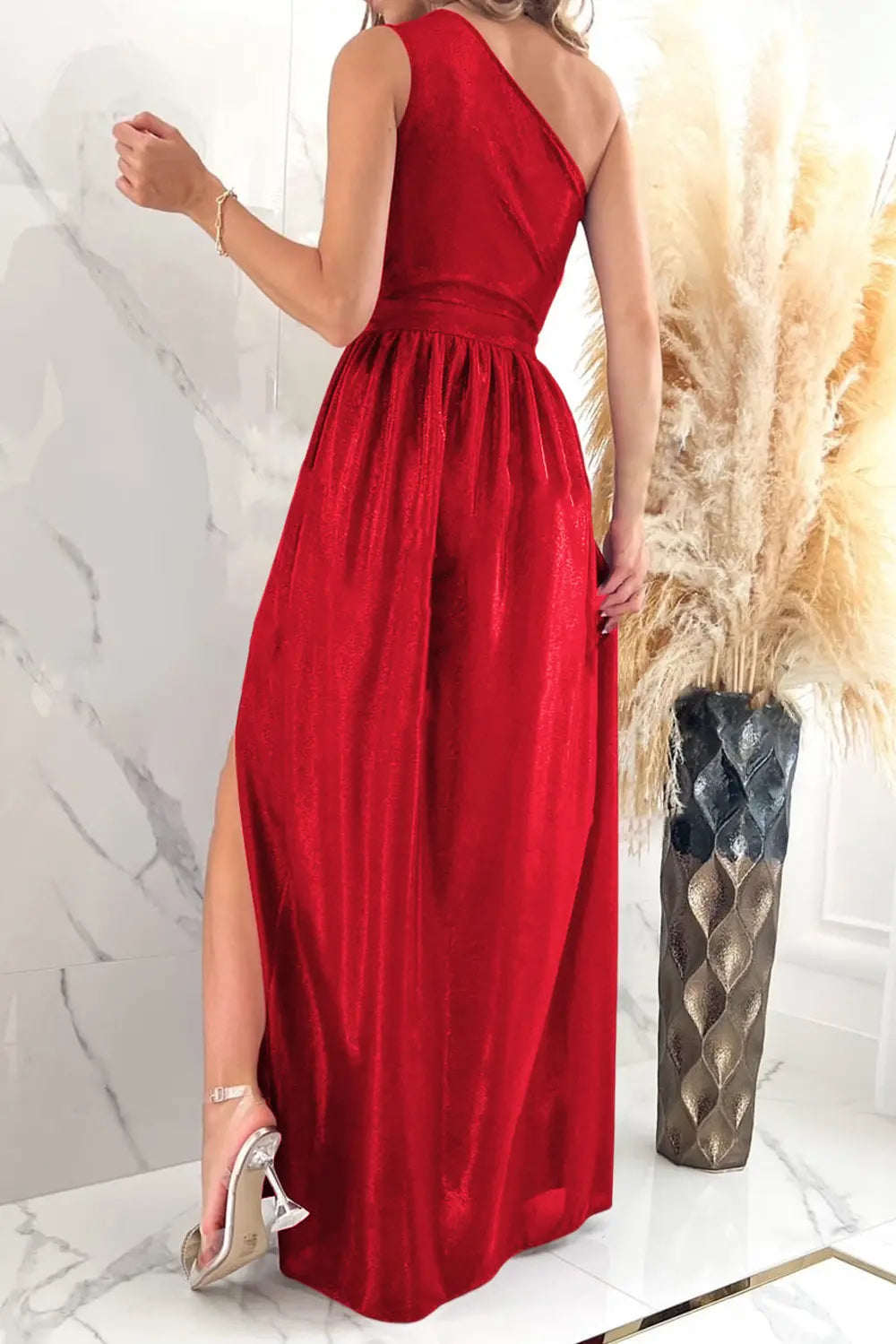 One-Shoulder Slit Ruched Maxi Dress – Donjane