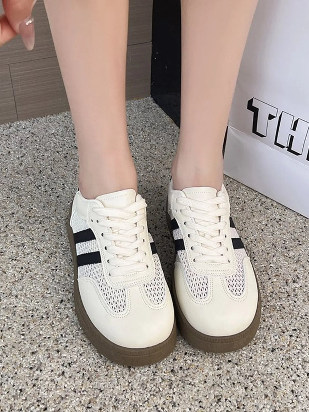 women's lace up round toe platform sneakers - front view