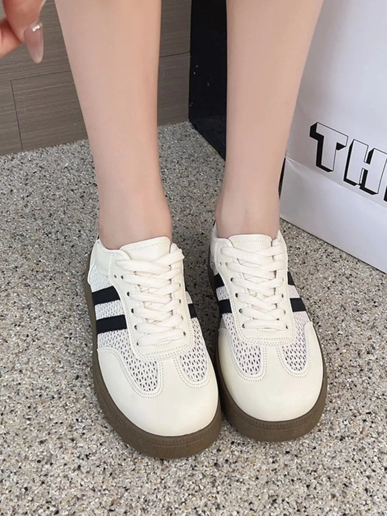 women's lace up round toe platform sneakers - front view