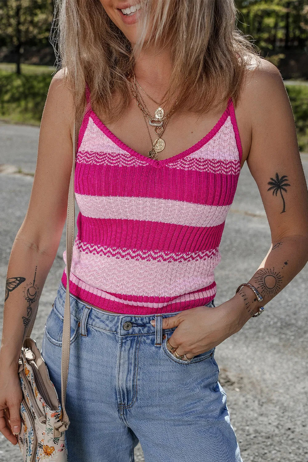 Color Block V-Neck Sweater Cami