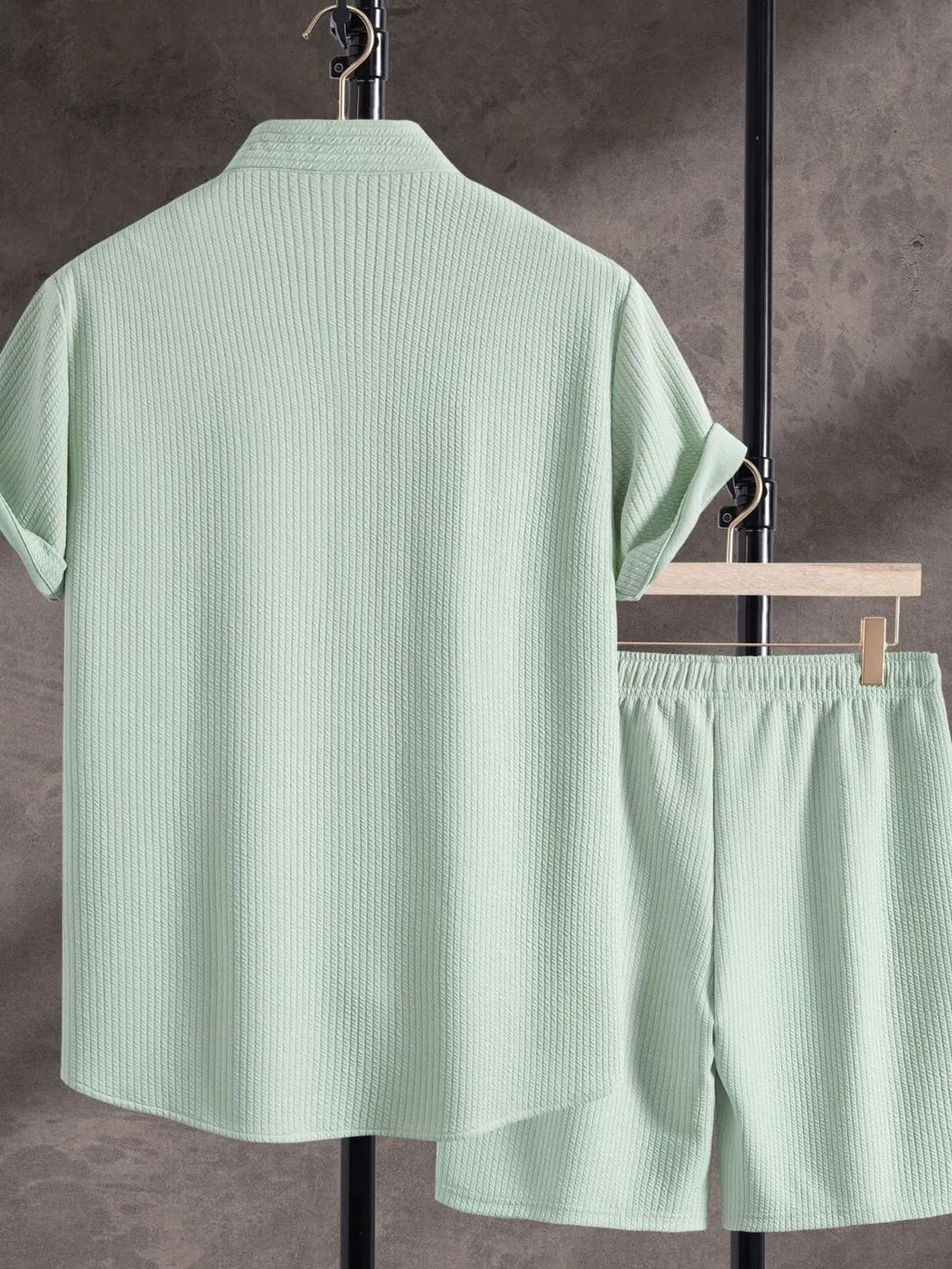 men's men's ribbed short sleeve shirt and shorts set - side view