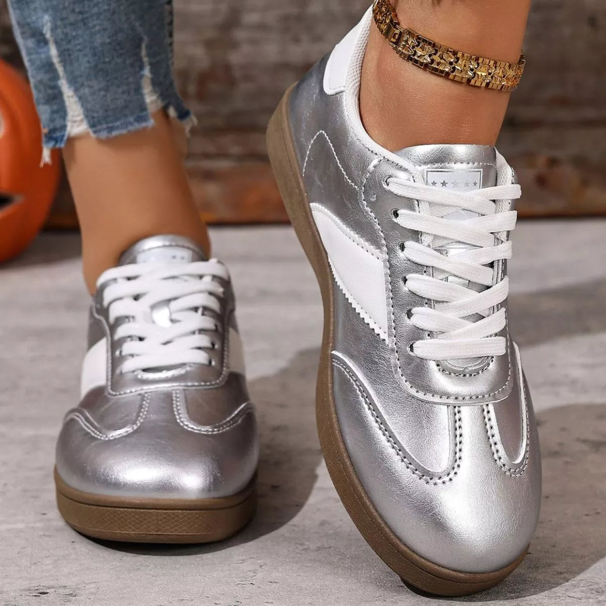 women's round toe lace up sneakers - extra view