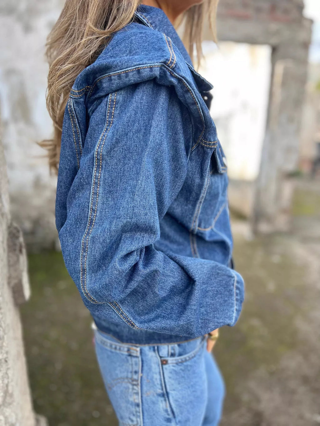 women's plus size button up chest pockets denim jacket - additional angle