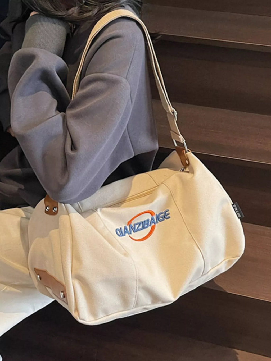 women's canvas duffel bag with adjustable shoulder strap - extra view