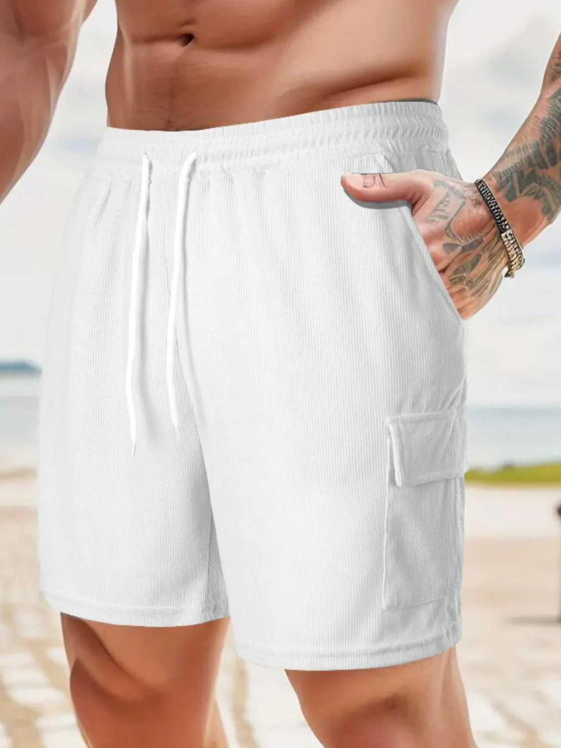 Men's Drawstring Shorts with Pockets White