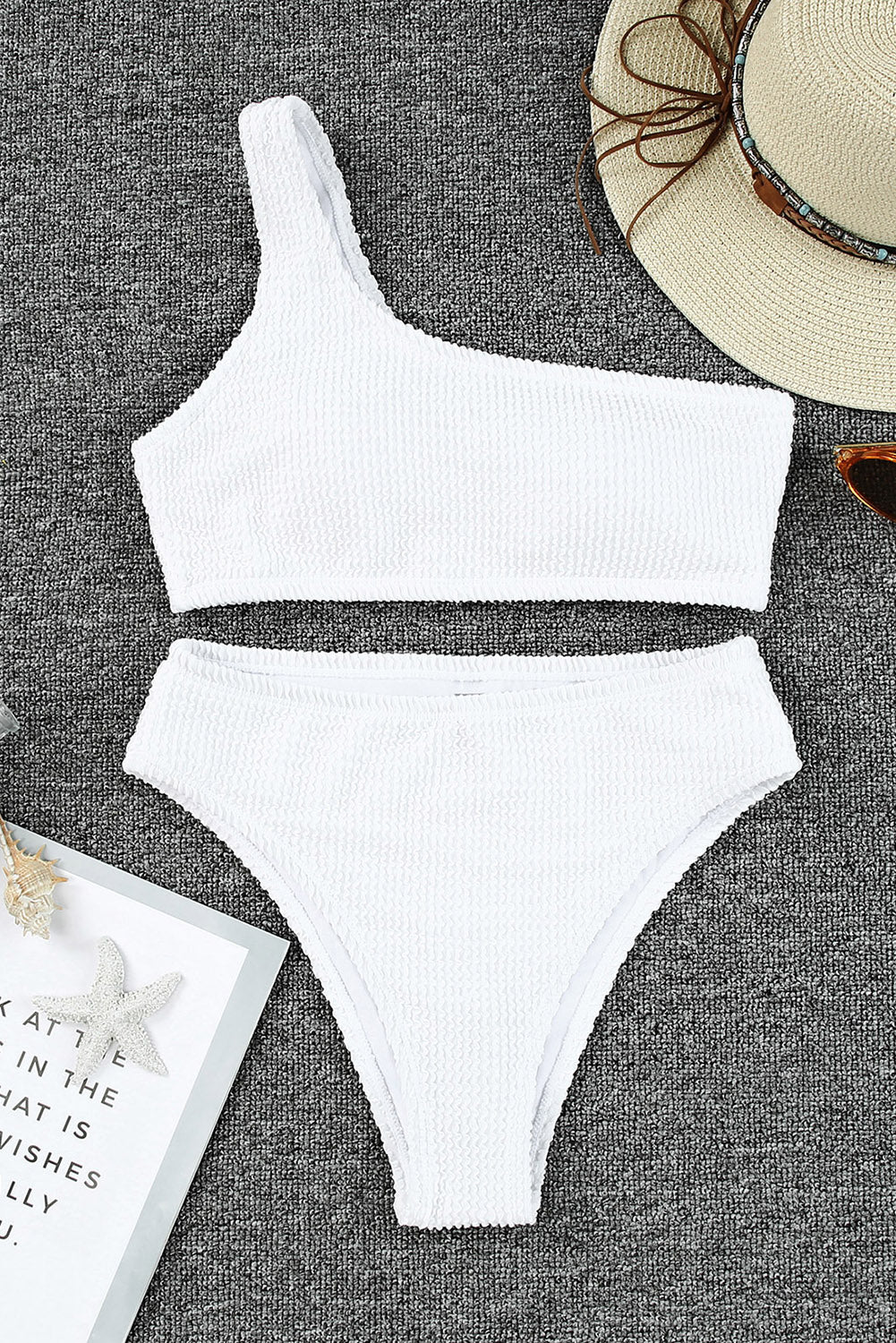 Single Shoulder Bikini Set White