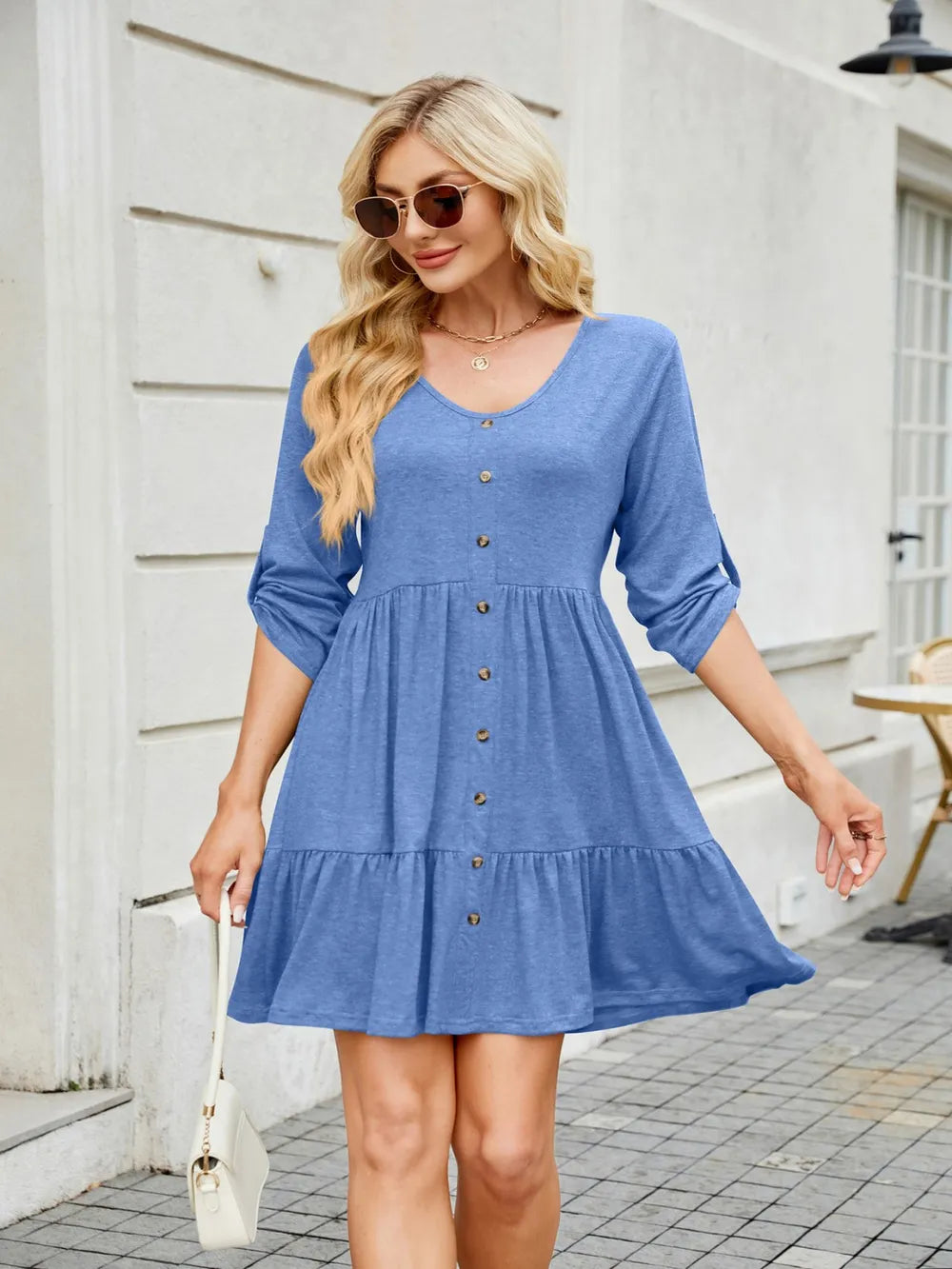 Tiered Ruched V-Neck Mini Dress