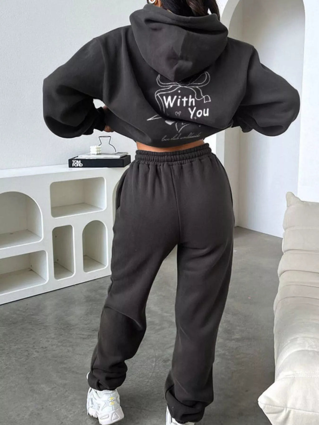 women's dropped shoulder hoodie and pants set - additional image