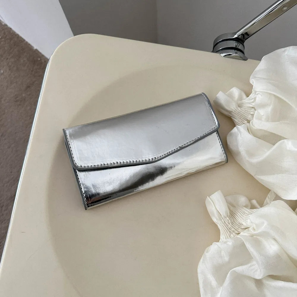 PU Leather Small Wallet Silver One Size