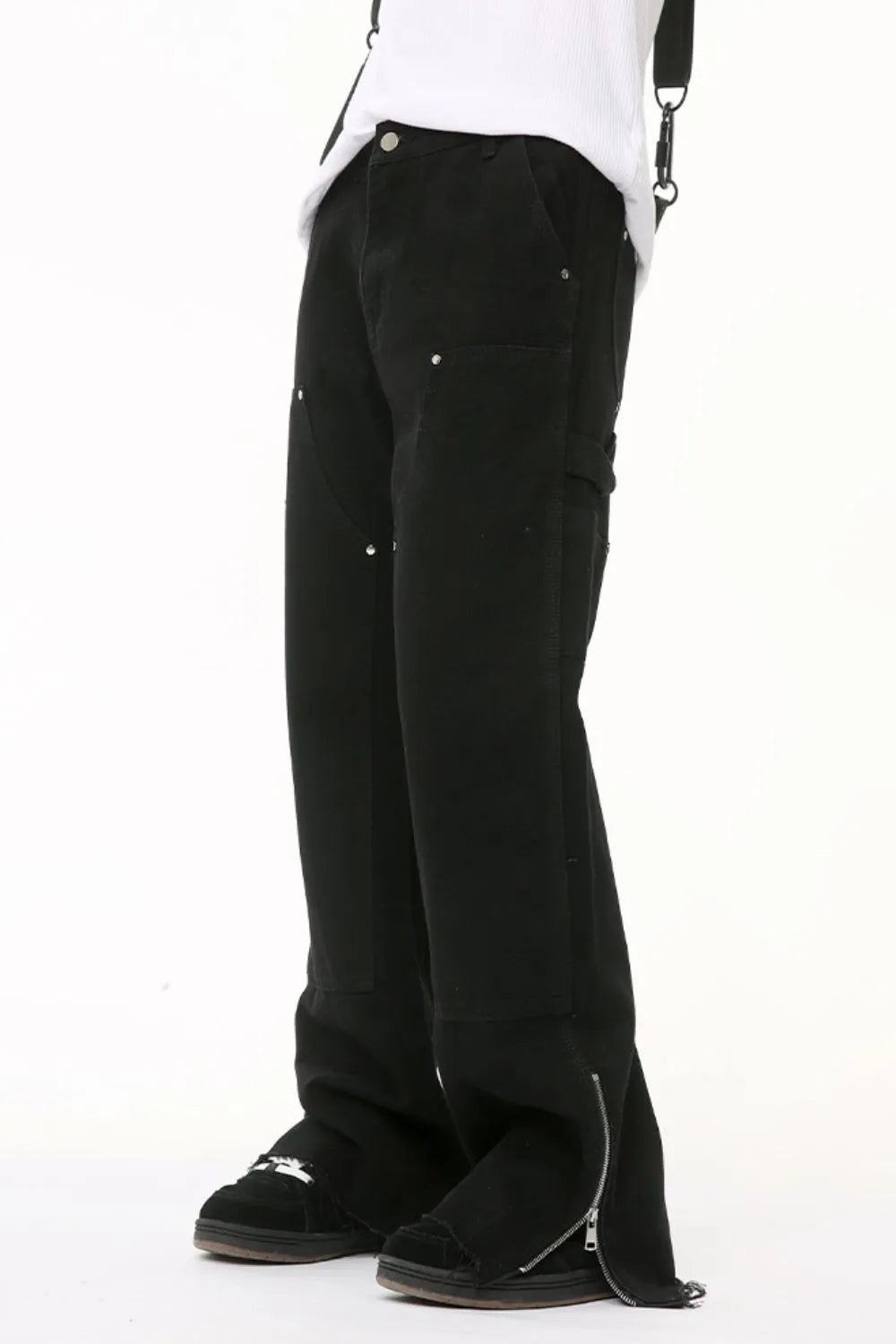 Men's Raw Hem Bootcut Jeans with Zip-Up Sides Dark