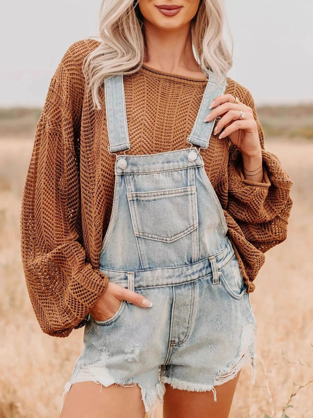 women's distressed denim overalls shorts - back view
