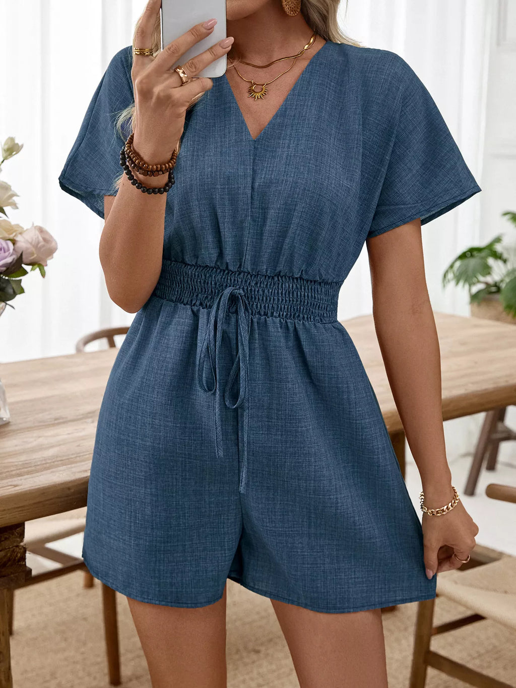 women's casual v-neck elastic waist romper - additional image