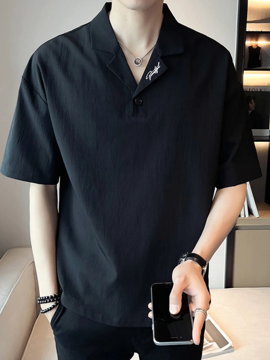 men's men's plus size short sleeve polo shirt with embroidered detail - second view