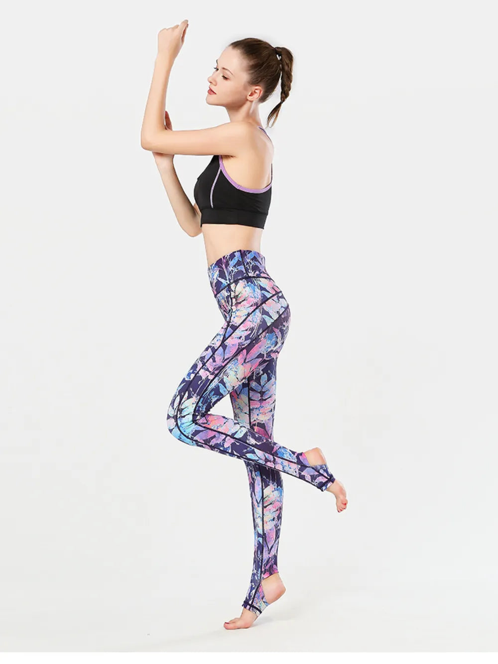 women's printed wide waistband active leggings with stirrups - additional image