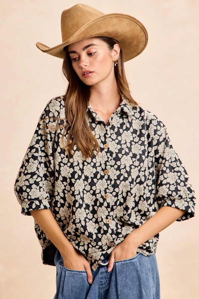 women's bibi floral jacquard short dolman sleeves shirt - extra view