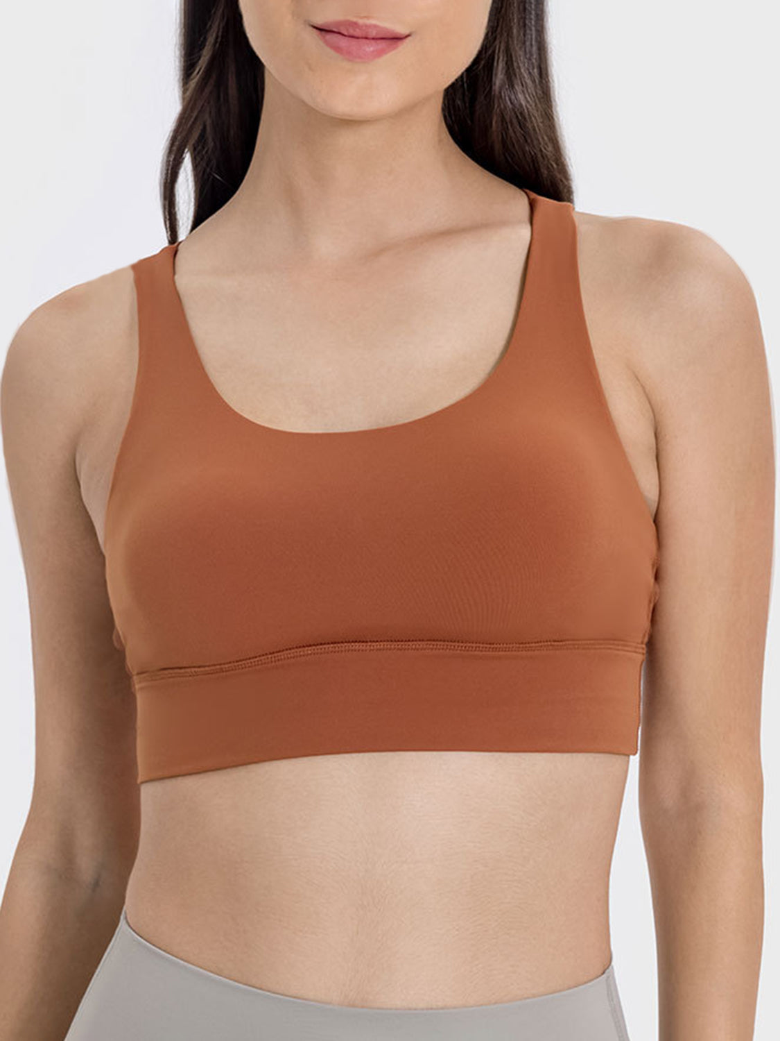 Millennia Crisscross Scoop Neck Active Tank Caramel