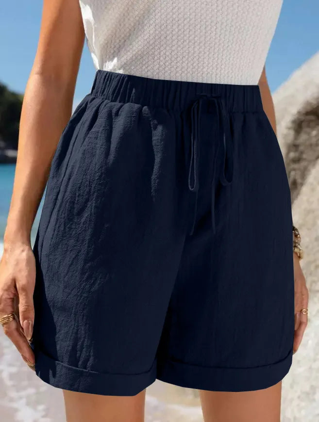 Full Size Drawstring Linen Blend Shorts Plus Size