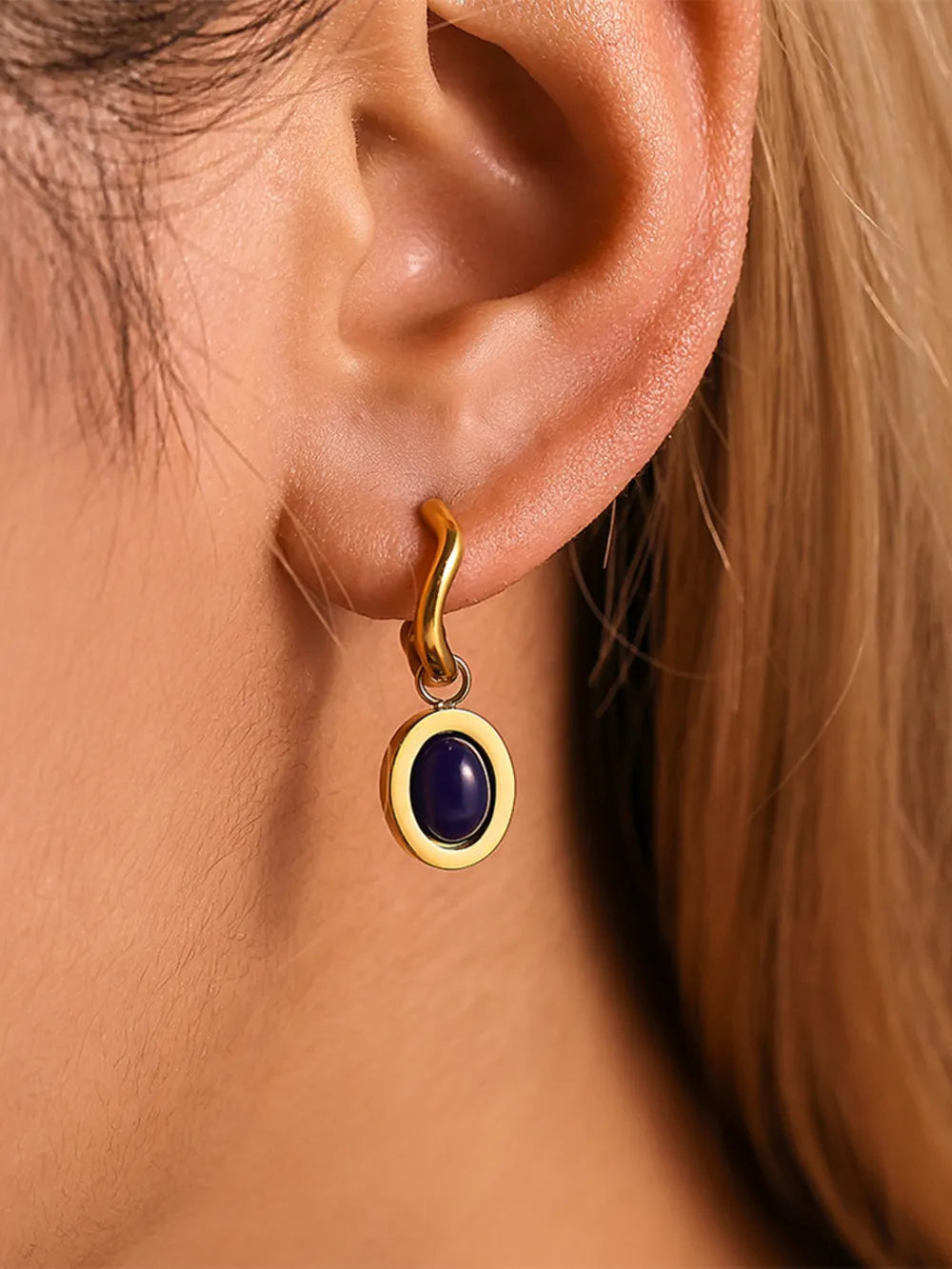 Stainless Steel Oval Drop Earrings Golden Kyanite One Size