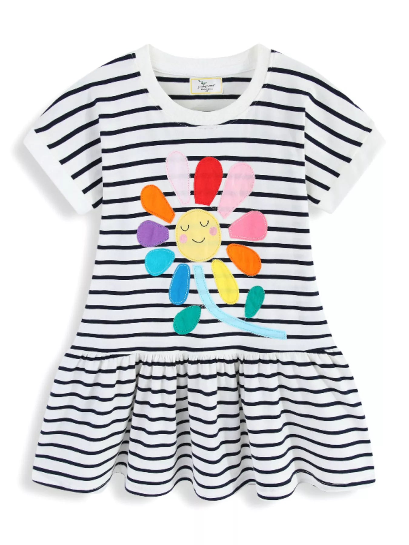 women's children's striped flower casual dress - detail shot
