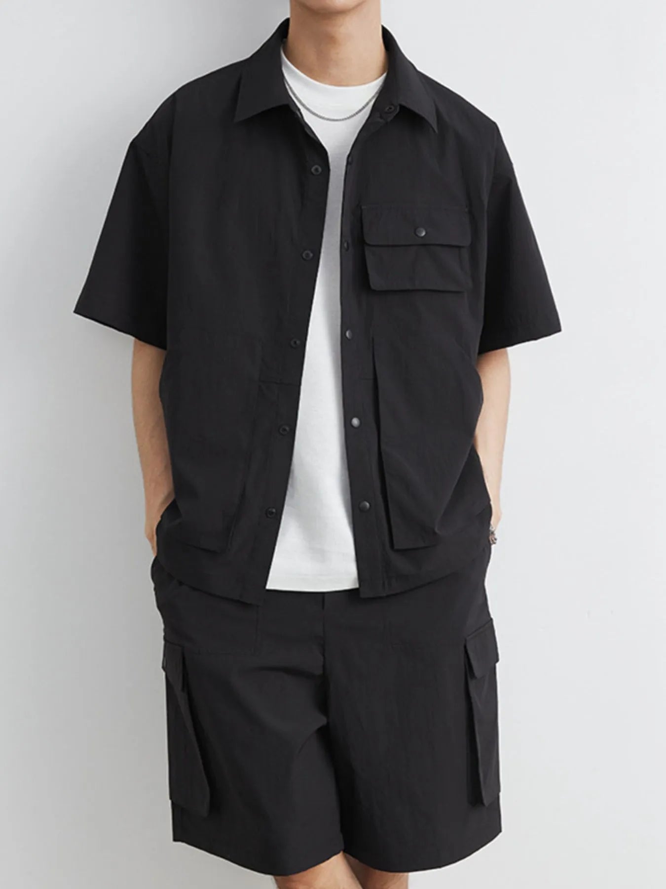 men's men's plus size button up short sleeve shirt and shorts set - main product image