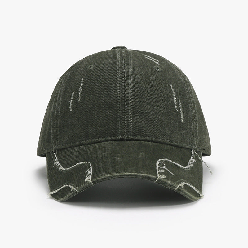 Raw Hem Adjustable Cap Army Green One Size