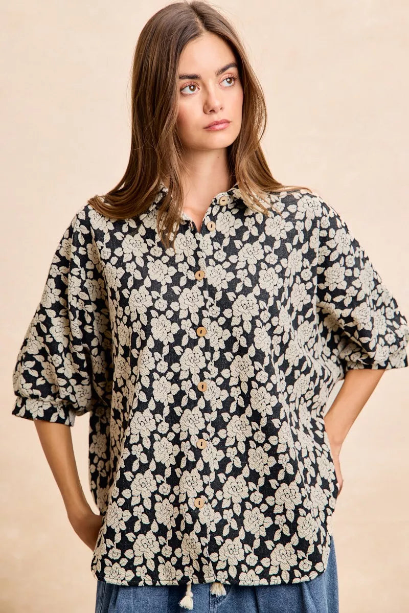 women's bibi floral jacquard short dolman sleeves shirt - additional image