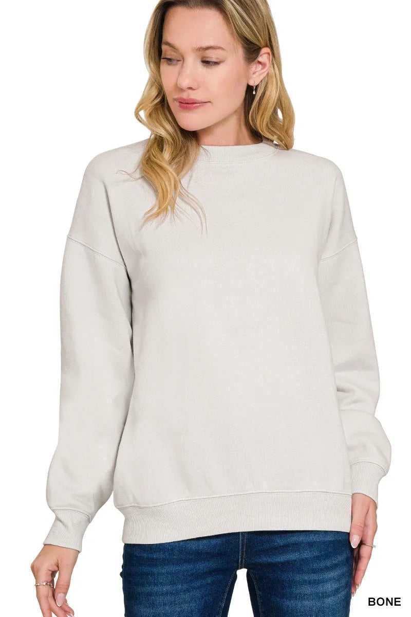 women's sweatshirt: zenana fleece crewneck long sleeve sweatshirt | shown as women’s outerwear