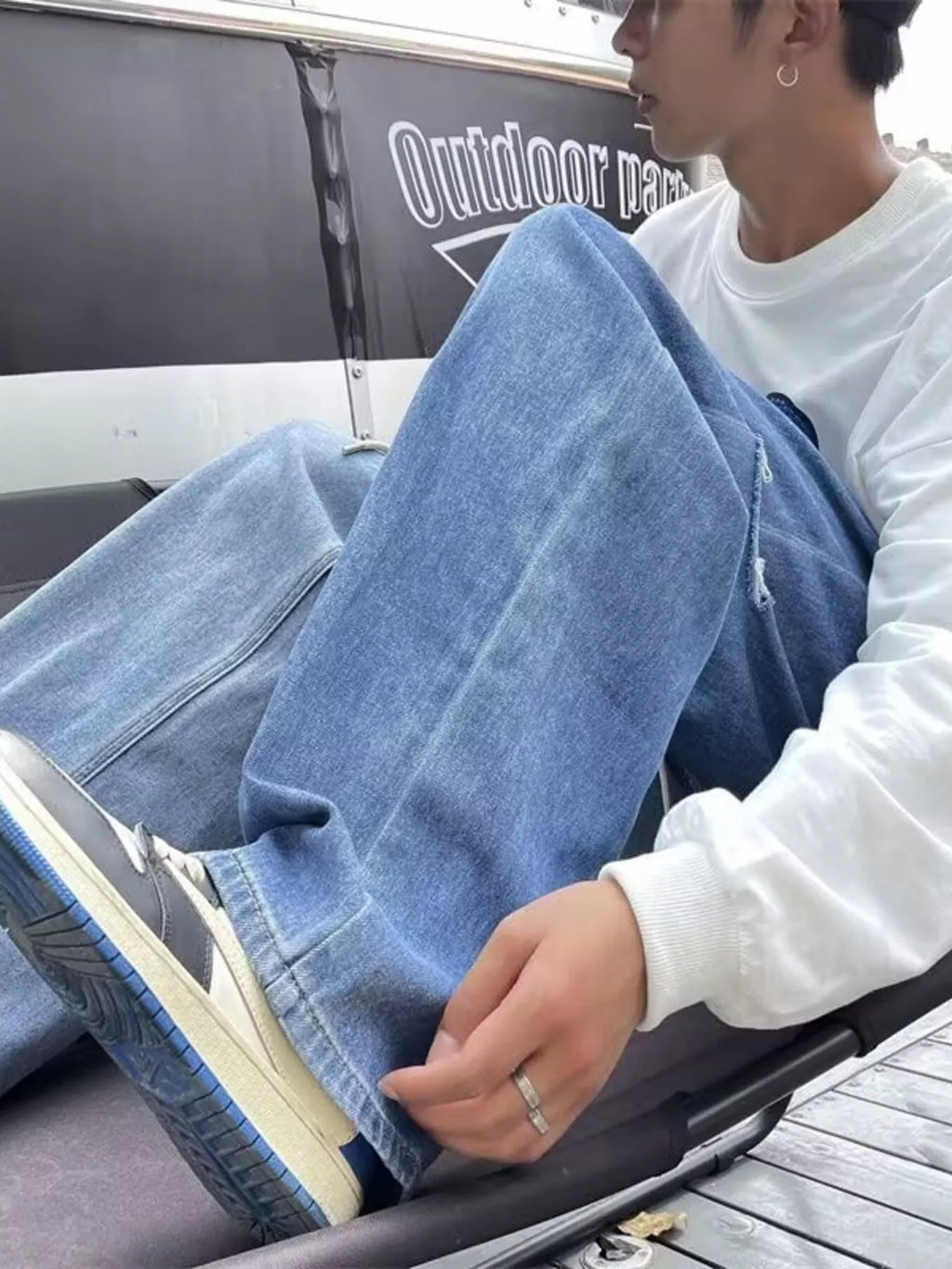 men's men's full size ripped wide leg jeans plus size - additional image