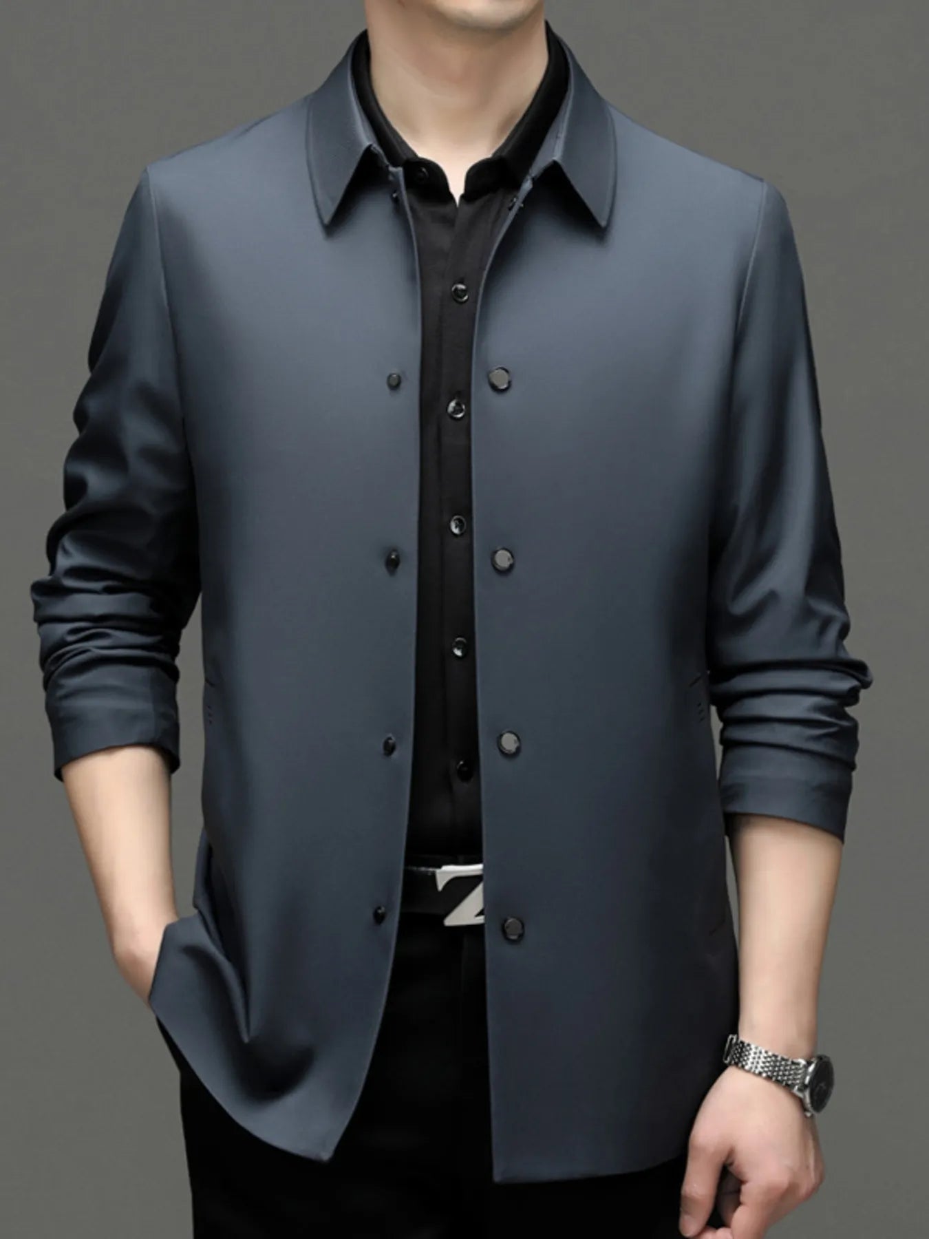 Men's Plus Size Button Up Long Sleeve Jacket