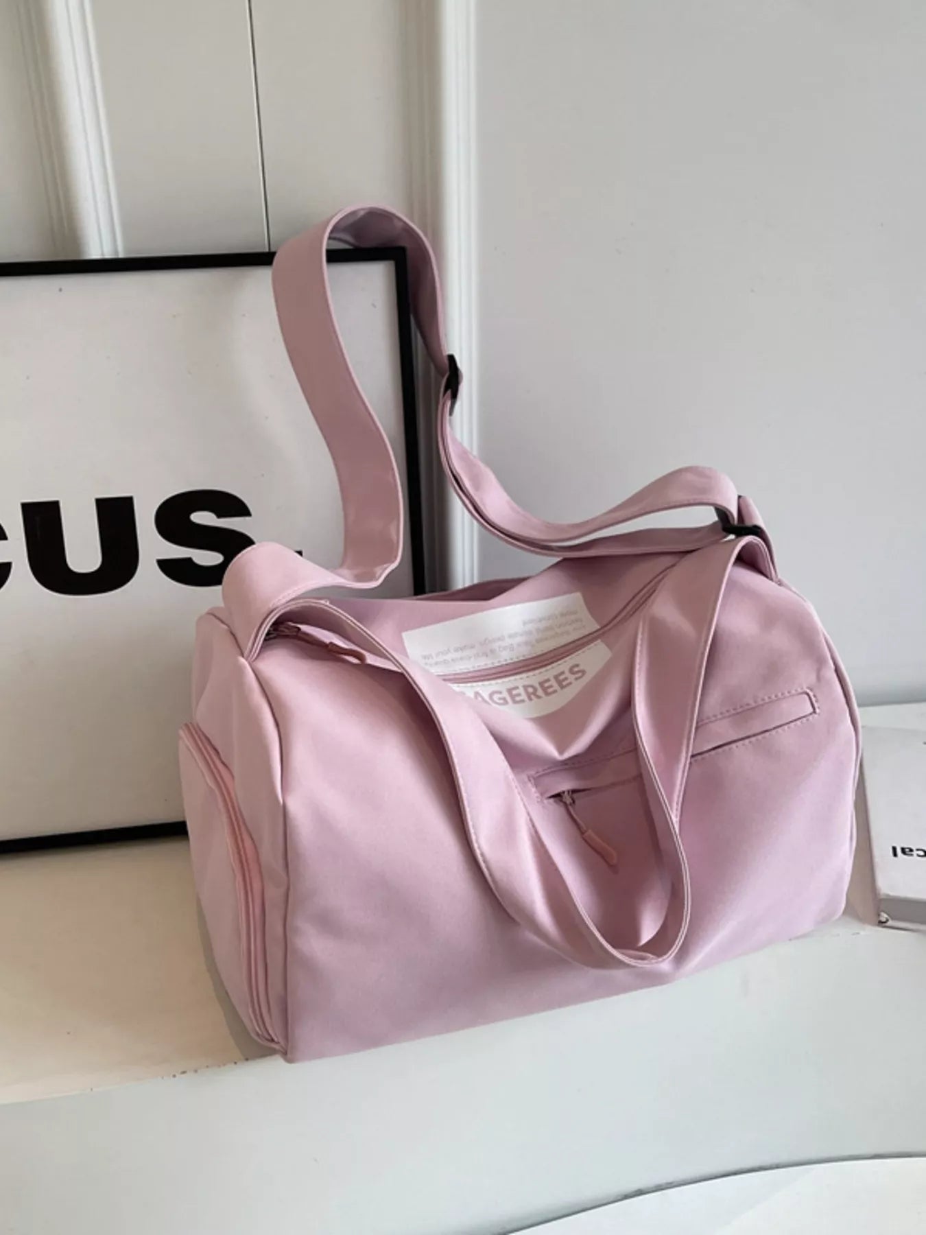 women's lightweight duffel travel bag with adjustable strap - styled view