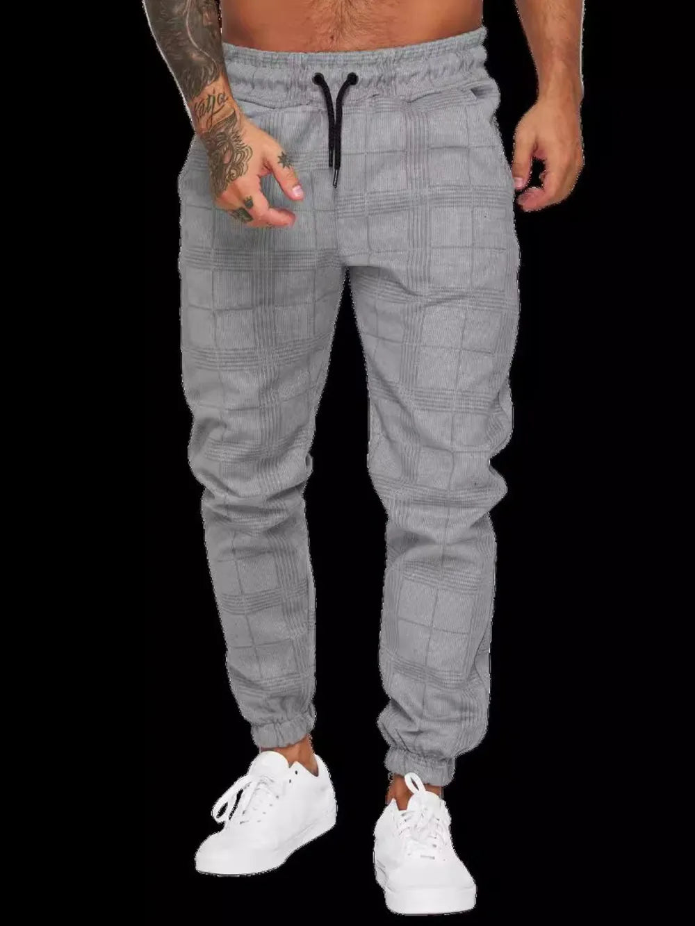 Men's Plus Size Plaid Drawstring Pants Gray