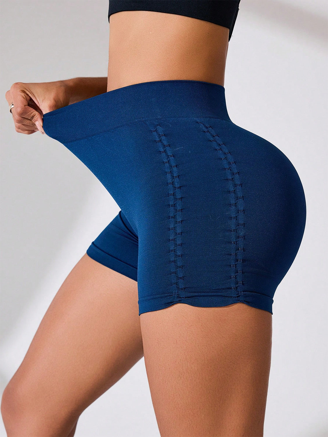 Side Ruched High Rise Active Shorts Dark Blue