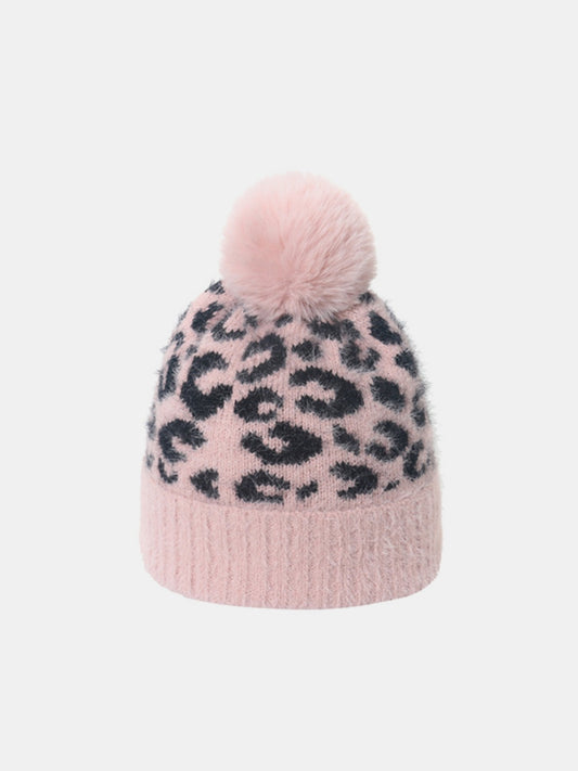 Leopard Hat with Pompom Blush Pink One Size