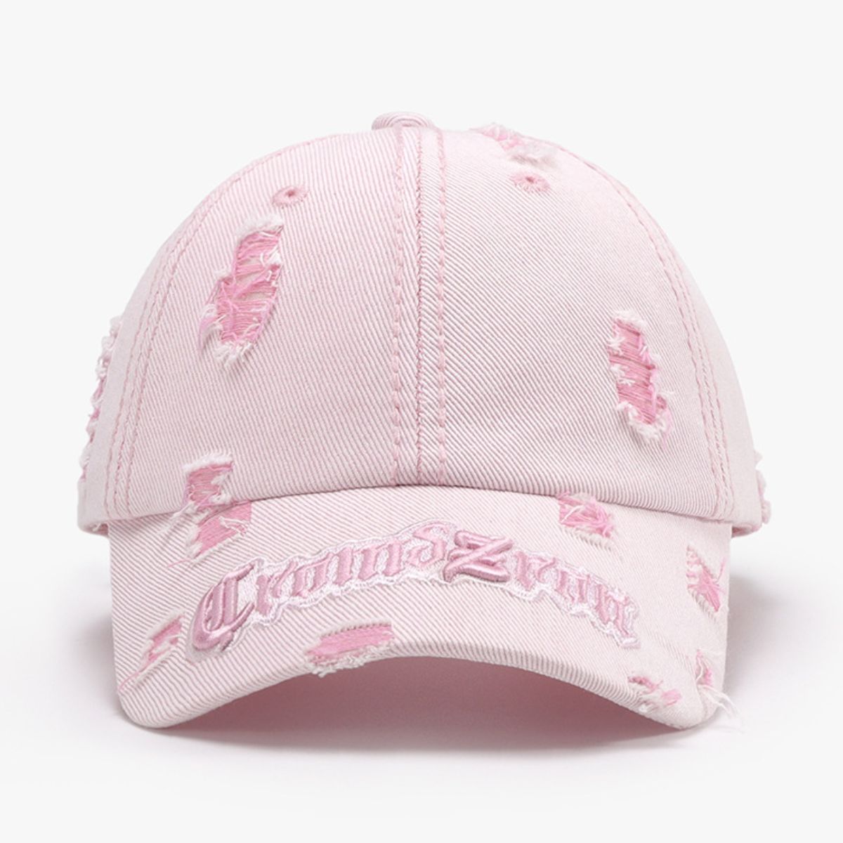 Distressed Letter Embroidered Baseball Cap Blush Pink One Size