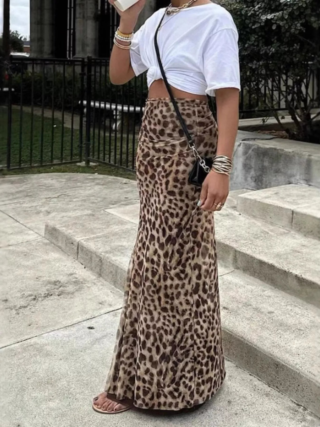 women's leopard print high-waisted maxi skirt - additional image