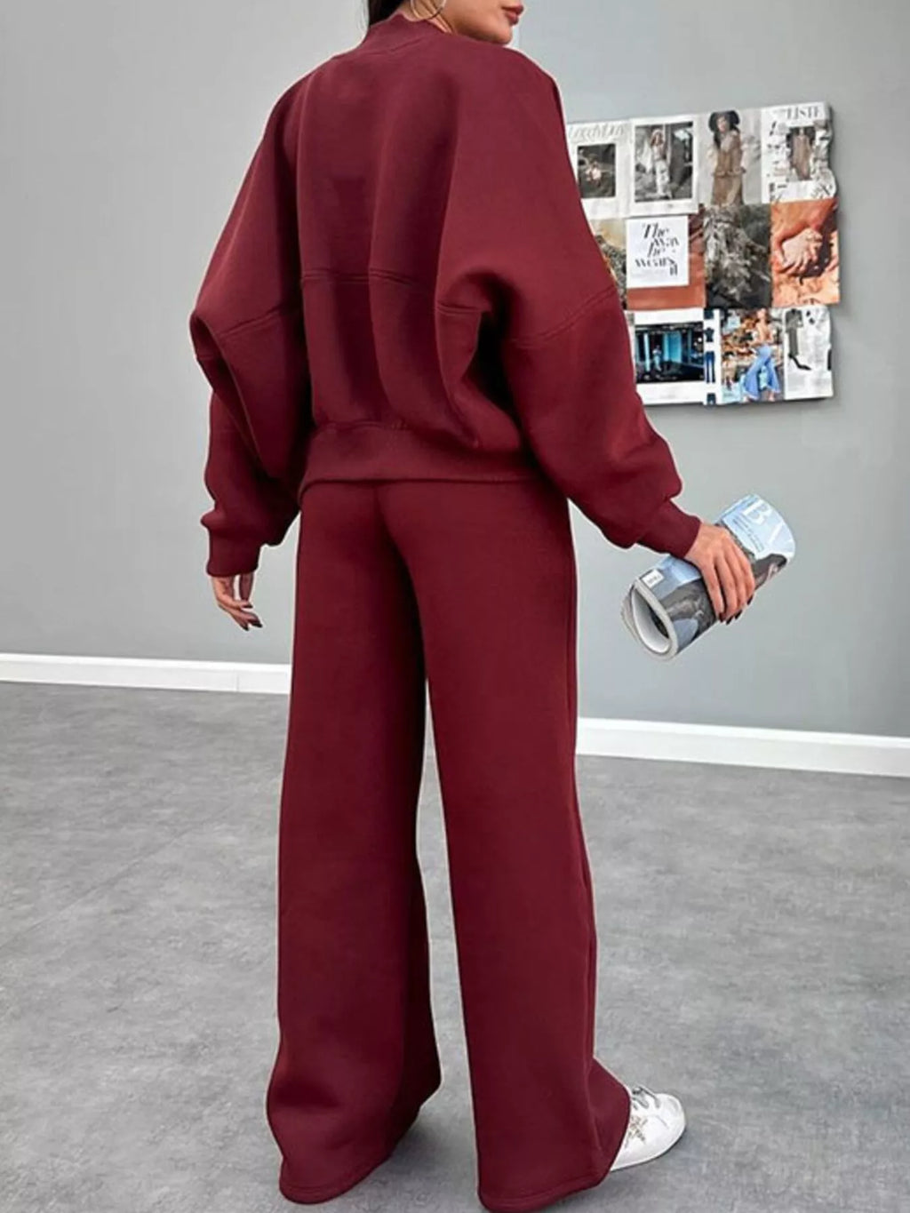 women's zip up dropped shoulder outerwear and pants set - additional image