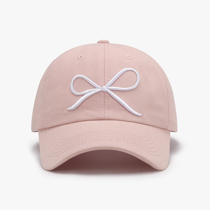 Bow Embroidered Cotton Baseball Cap Dusty Pink One Size