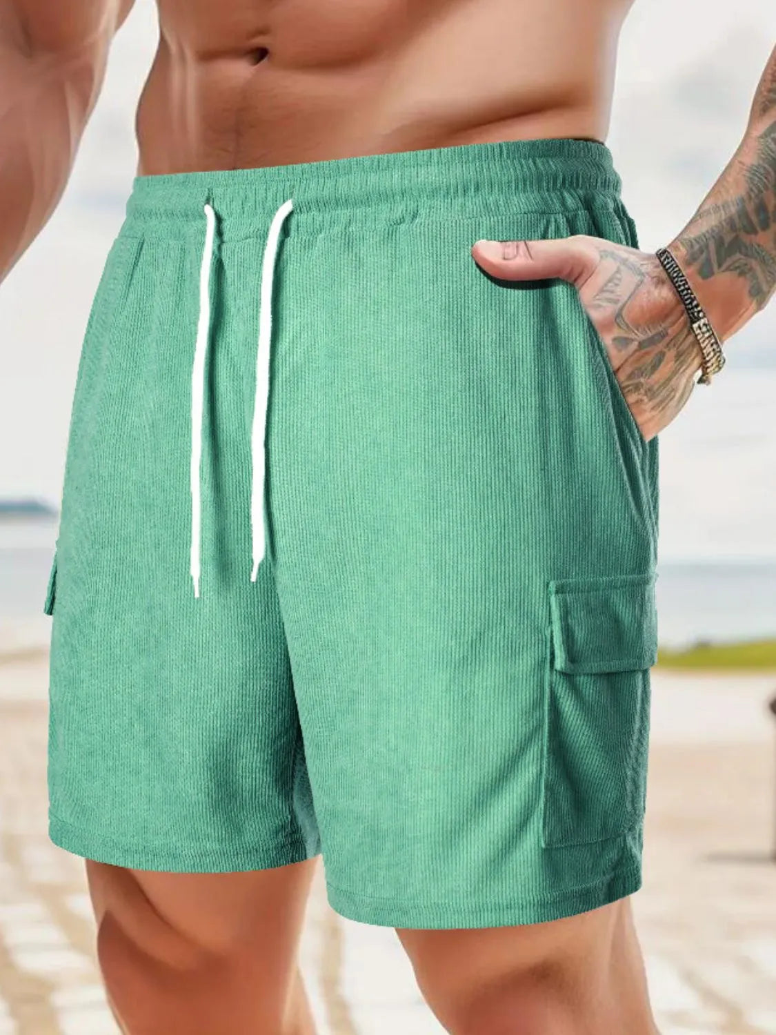 Men's Drawstring Shorts with Pockets Gum Leaf