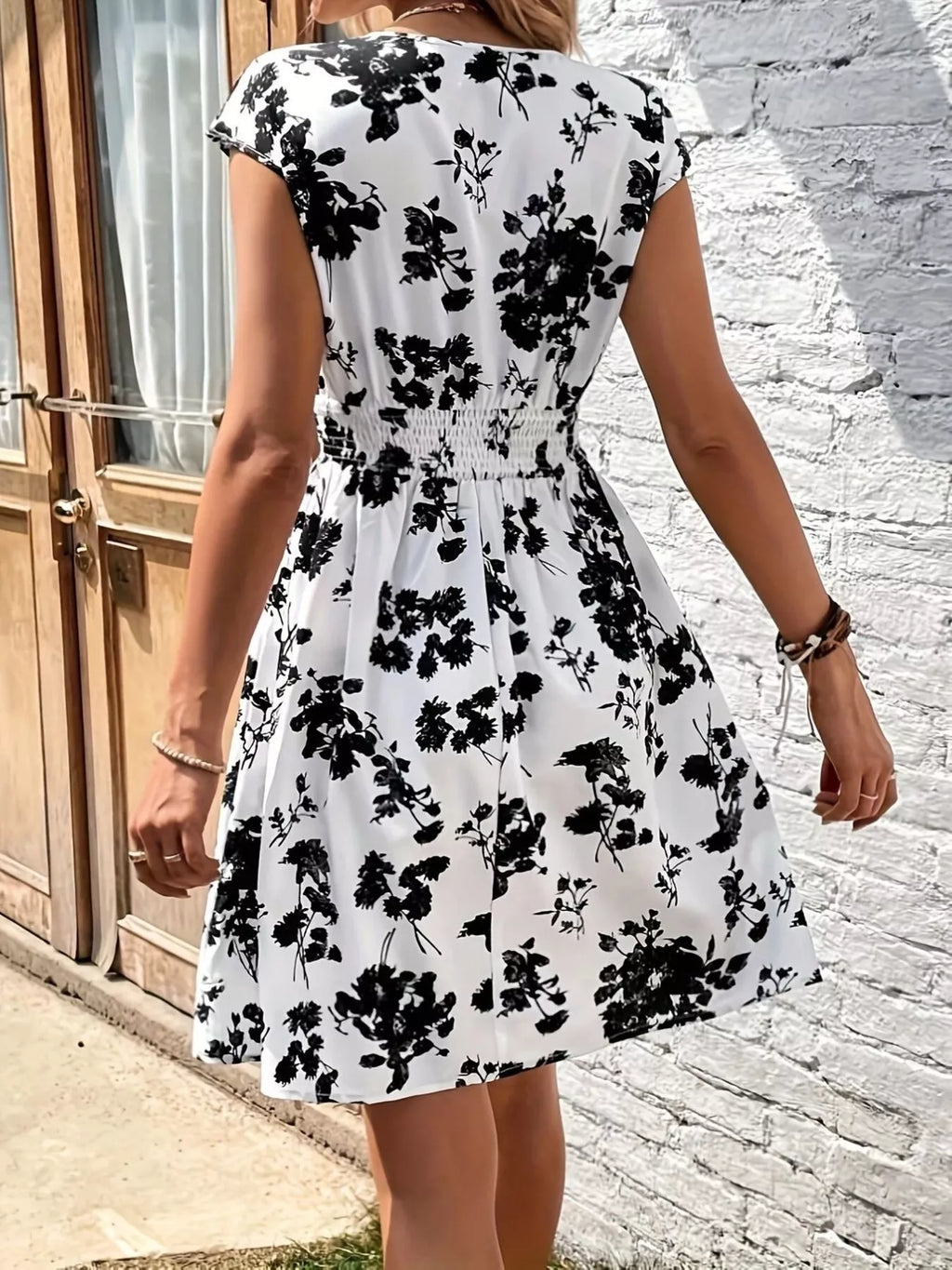 women's floral print surplice mini dress - product detail