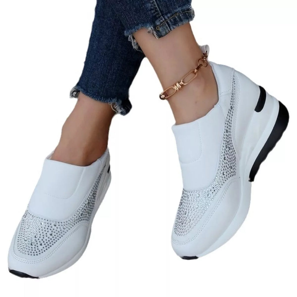 women's rhinestone embellished wedge sneakers - additional image