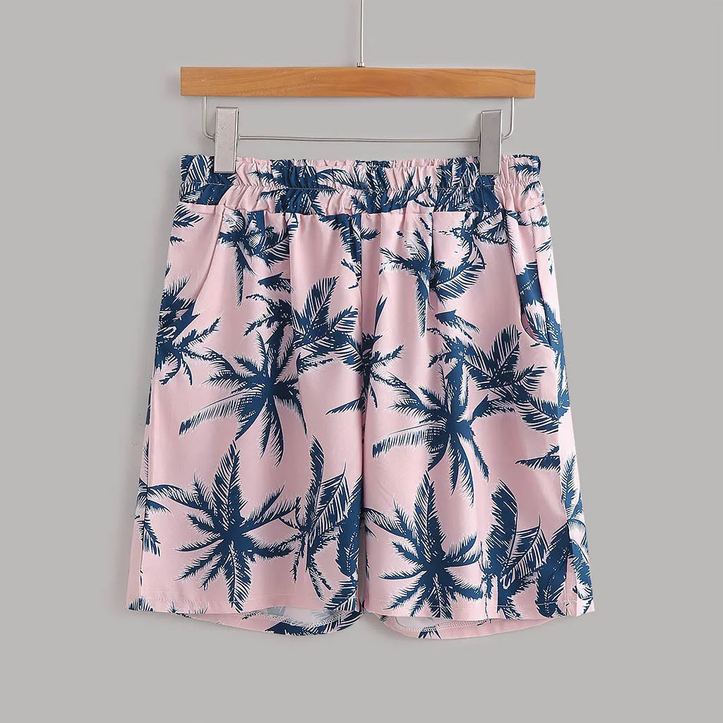 men's men's full size tropical print hawaiian style top and shorts set plus size - additional image