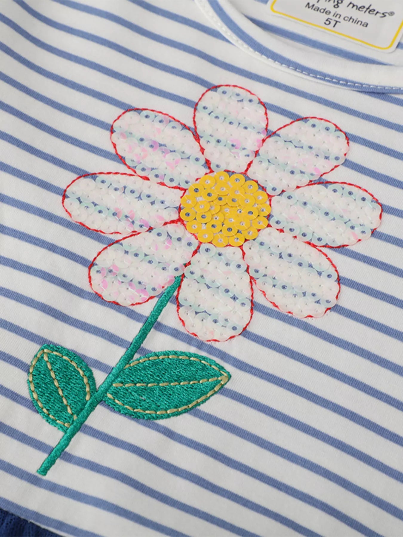 women's children's striped sequin flower tulle dress - close-up detail
