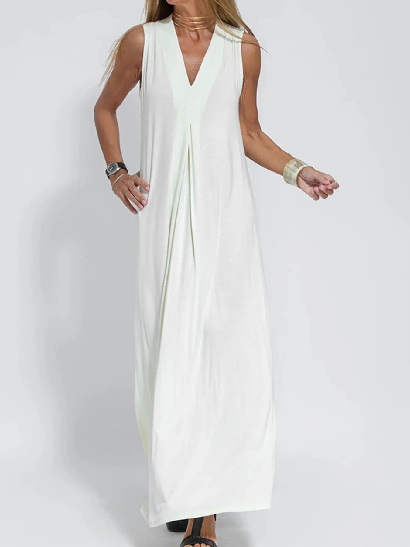 Full Size V-Neck Sleeveless Maxi Dress with Slit Plus Size