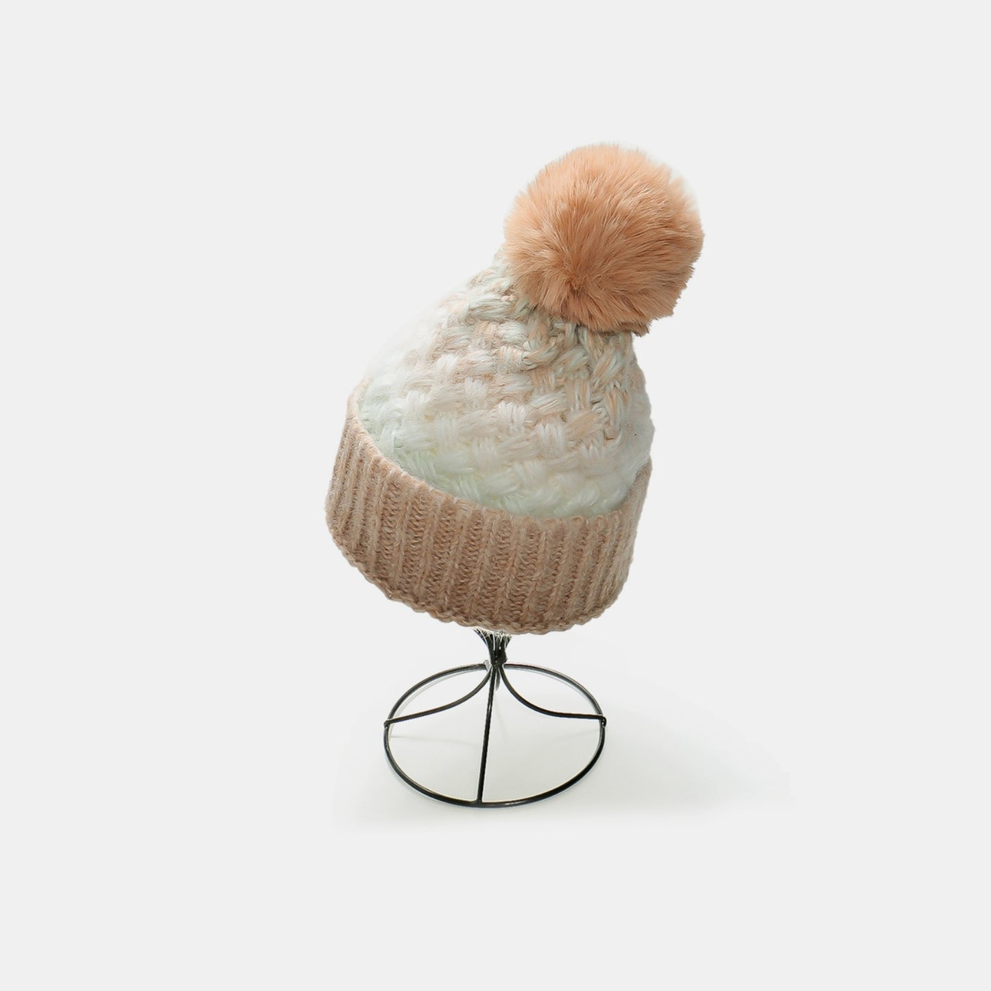 Gradient Knit Hat with Pompom Camel One Size